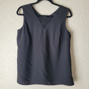 TALBOTS Women's Polyester Tank Top Lace Trim Zip Slit Lined Solid Black Size 6